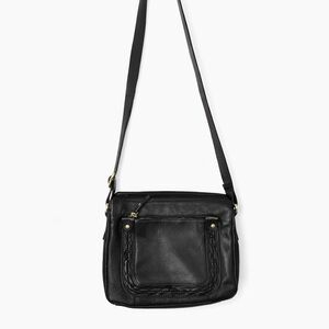Women's Black GENUINE Leather western style Crossbody Bag with Braided Detail